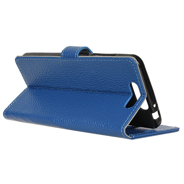 For ZTE Blade V8 Litchi Grain Genuine Leather Wallet Stand Case Cover - Blue-6