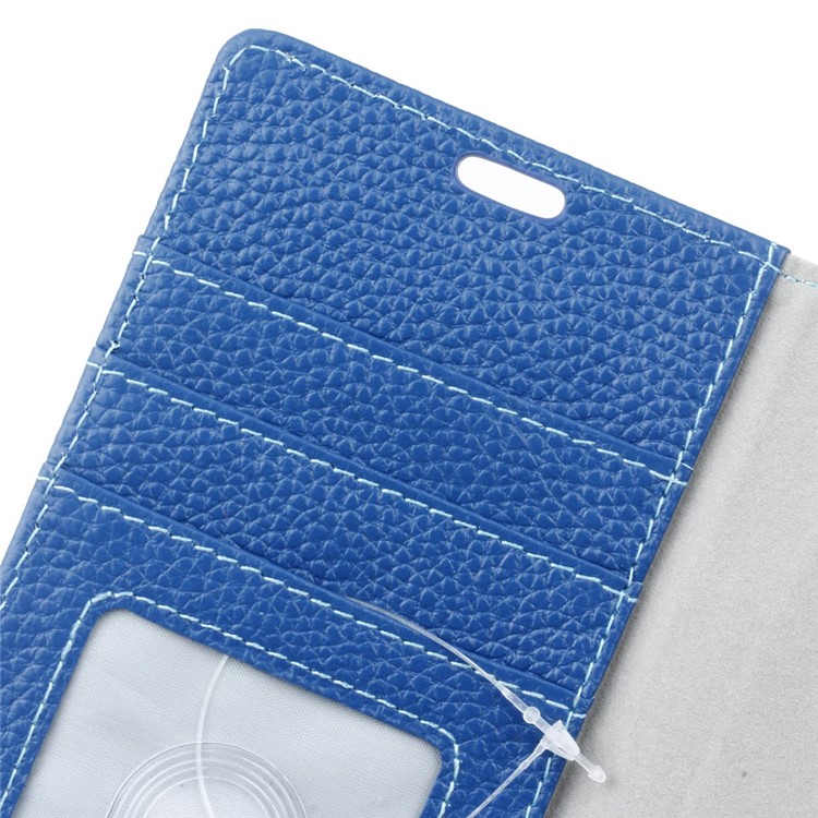 For ZTE Blade V8 Litchi Grain Genuine Leather Wallet Stand Case Cover - Blue-7
