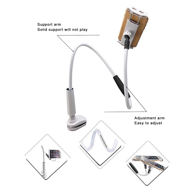 Universal 360 Rotary Lazy Bed Desktop Mount Holder for Tablet and Mobile Phone, Width: 12-18cm - White-3