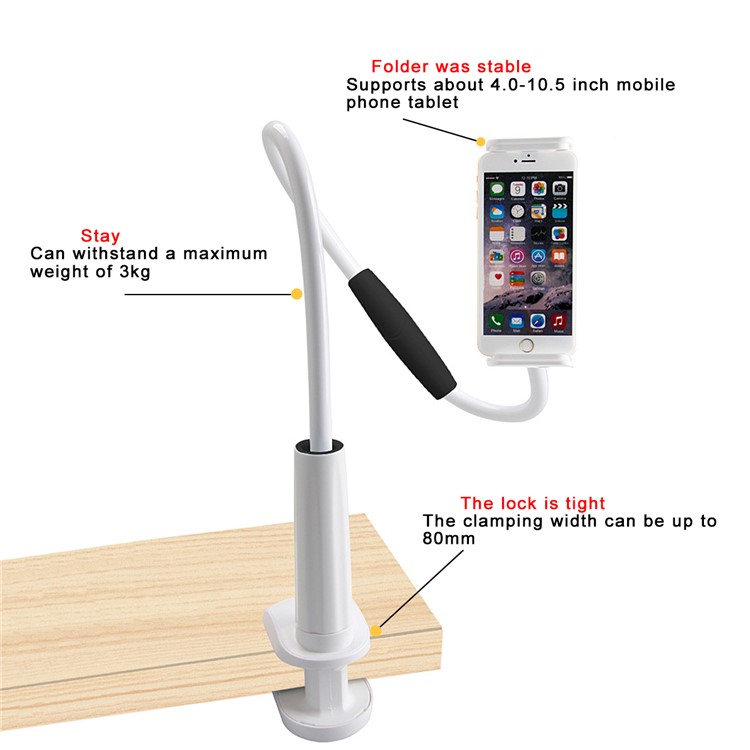 Universal 360 Rotary Lazy Bed Desktop Mount Holder for Tablet and Mobile Phone, Width: 12-18cm - White-4