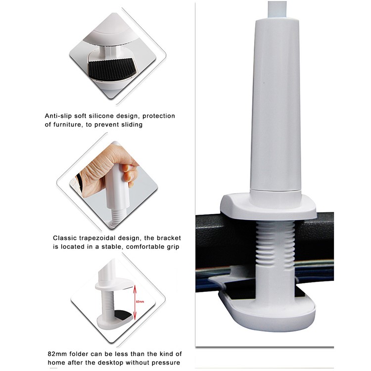 Universal 360 Rotary Lazy Bed Desktop Mount Holder for Tablet and Mobile Phone, Width: 12-18cm - White-6