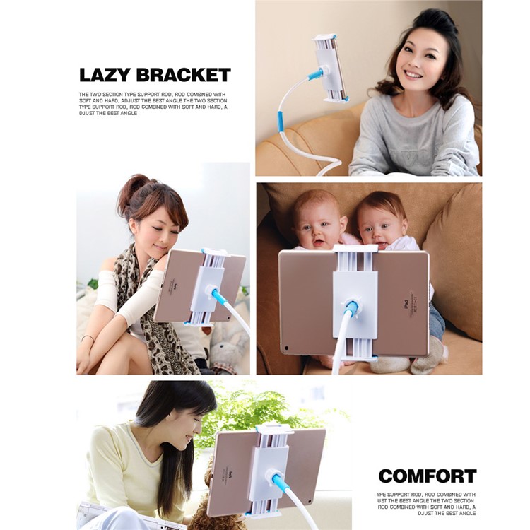 Universal 360 Rotary Lazy Bed Desktop Mount Holder for Tablet and Mobile Phone, Width: 12-18cm - White-8