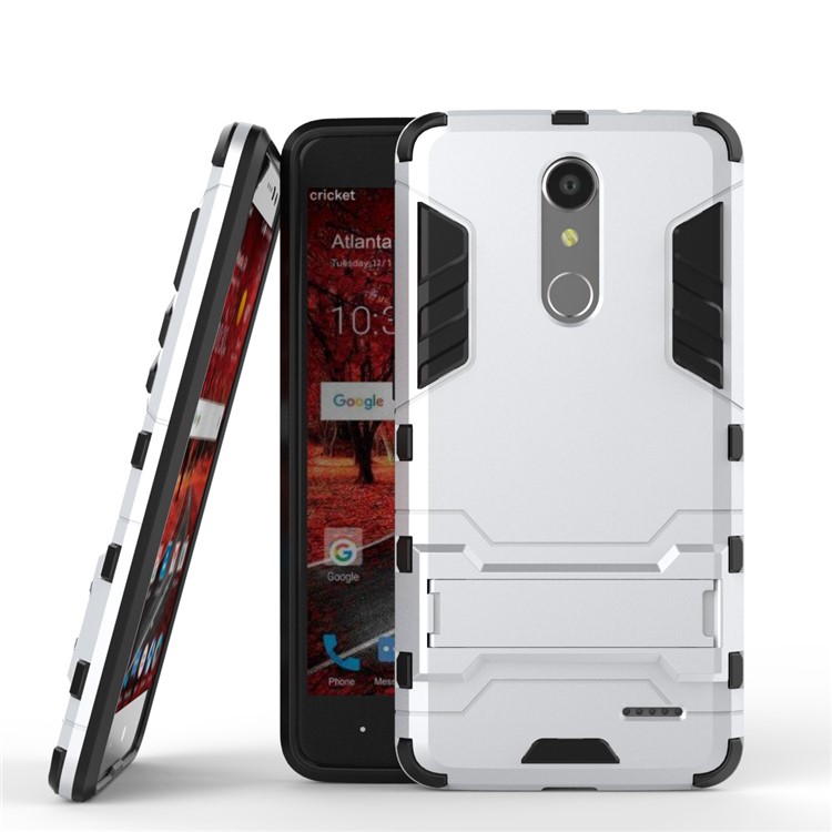 Cool Guard PC TPU Hybrid Phone Case with Kickstand for ZTE Grand X 4 - Silver-1