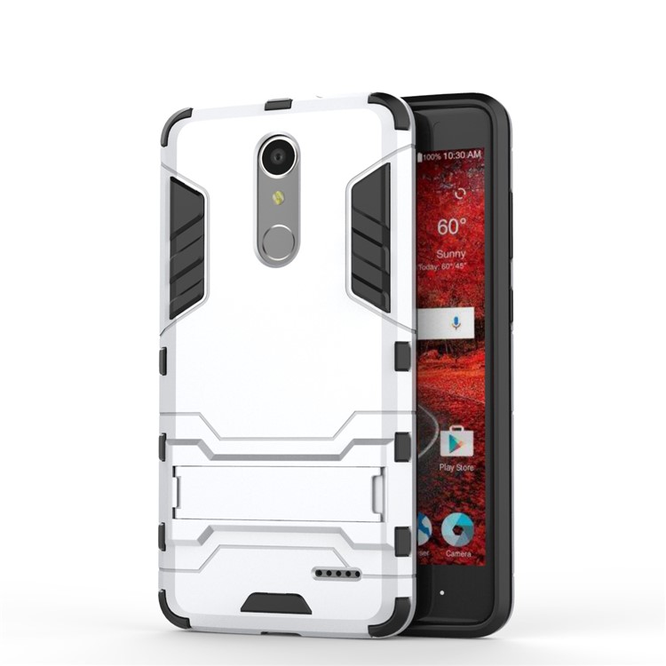 Cool Guard PC TPU Hybrid Phone Case with Kickstand for ZTE Grand X 4 - Silver-2