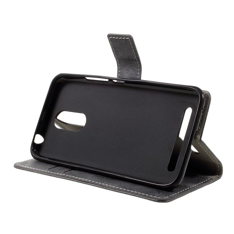 Retro Style Leather Wallet Mobile Phone Shell for ZTE Blade A602 - Grey-4