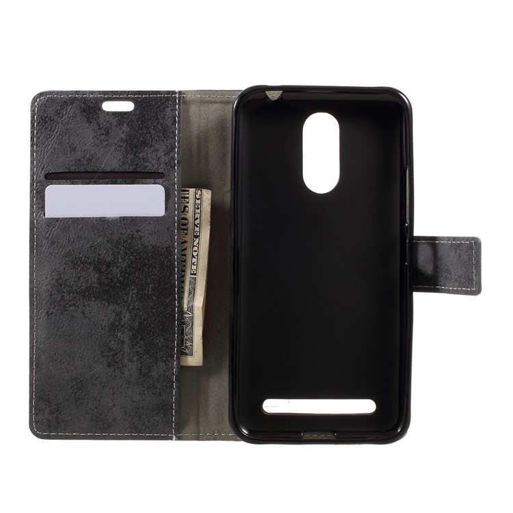 Retro Style Leather Wallet Mobile Phone Shell for ZTE Blade A602 - Grey-6