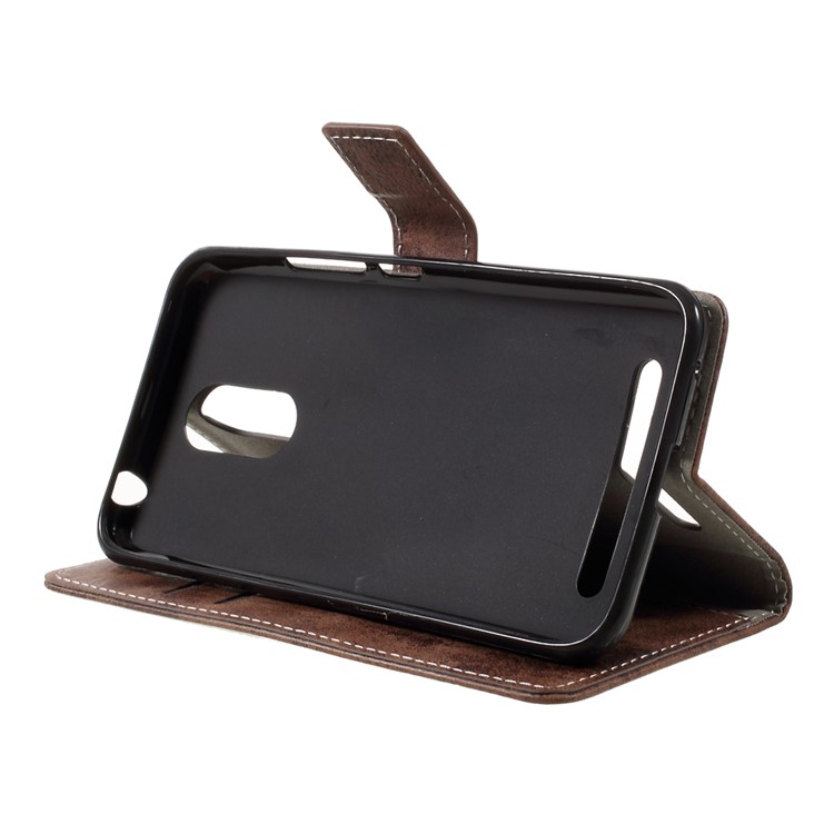 Retro Style Leather Wallet Flip Protective Cover Case for ZTE Blade A602 - Brown-4