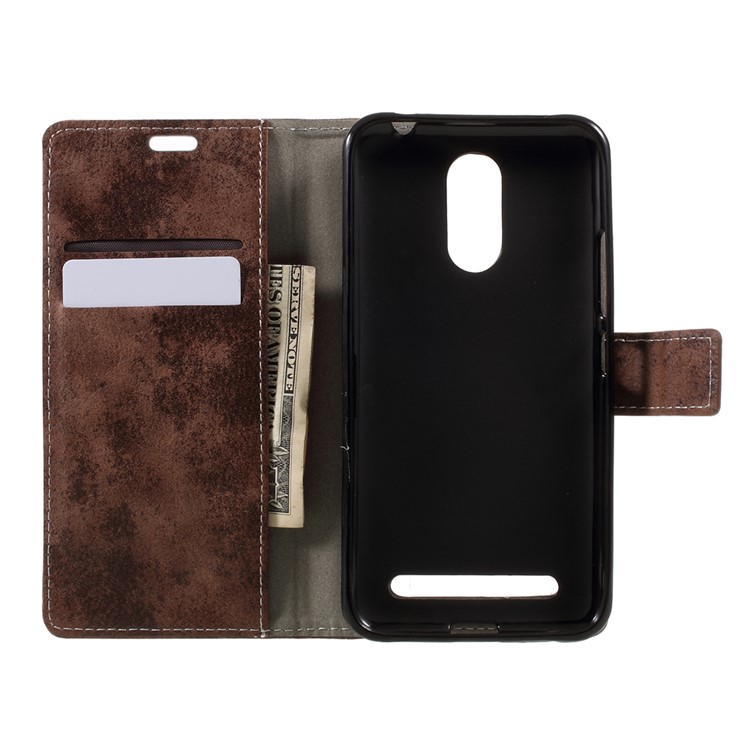 Retro Style Leather Wallet Flip Protective Cover Case for ZTE Blade A602 - Brown-6