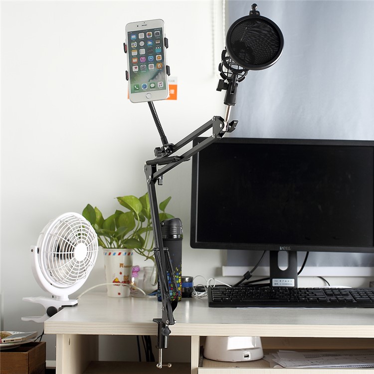 Desktop Recording Microphone Stand Studio Boom Arm with Phone Clamp for Broadcasting/ Phone Karaoke-8