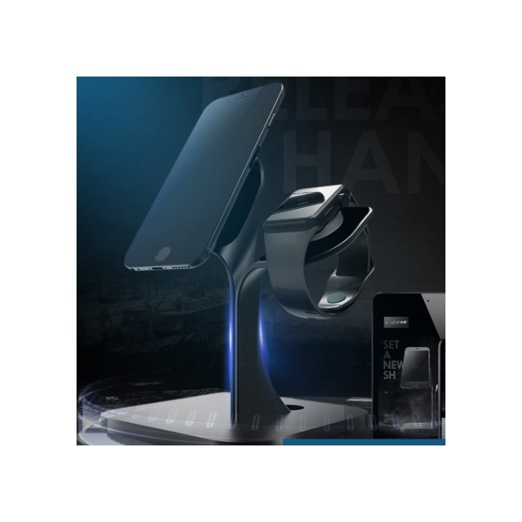 Nano Micro Suction Bracket Aluminum Alloy Desktop Stand for Apple Watch, iPhone, Samsung etc. - Black-1