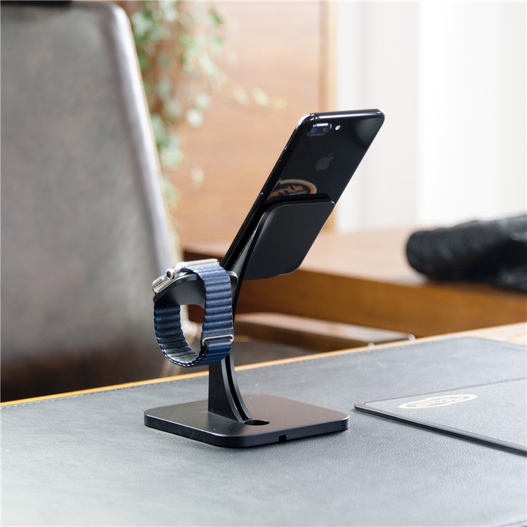 Nano Micro Suction Bracket Aluminum Alloy Desktop Stand for Apple Watch, iPhone, Samsung etc. - Black-5