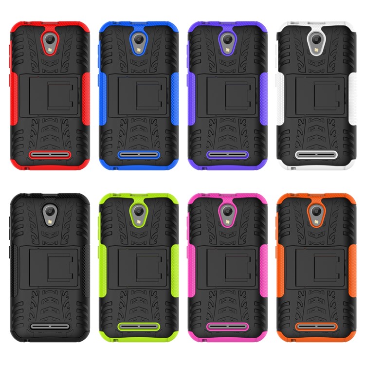 Tyre Pattern Kickstand PC + TPU Hybrid Case Accessory for ZTE Blade L110 - Black-14