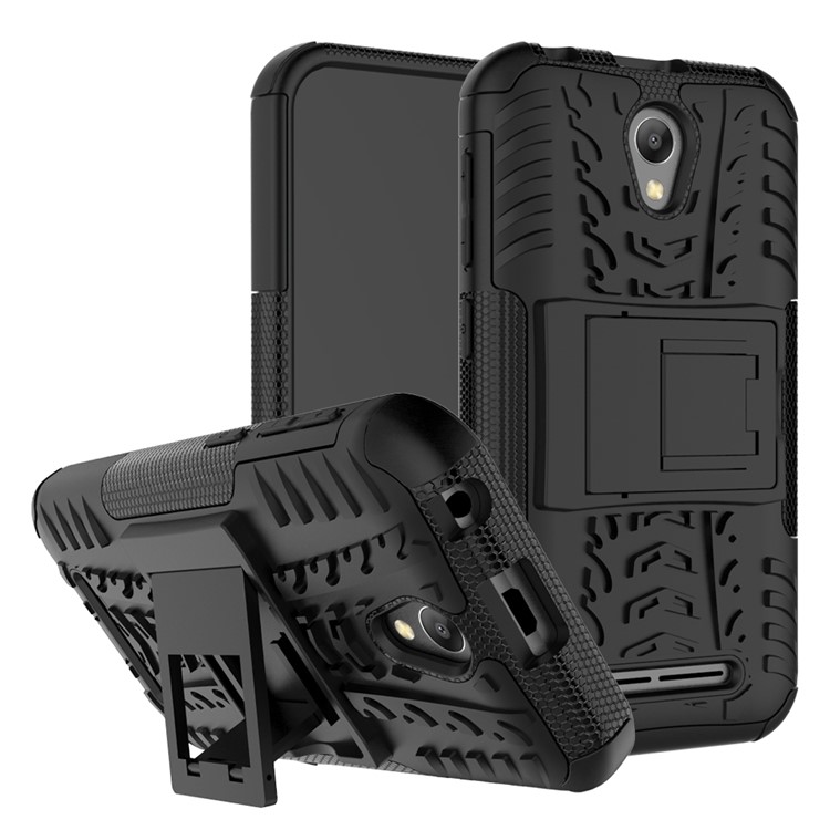 Tyre Pattern Kickstand PC + TPU Hybrid Case Accessory for ZTE Blade L110 - Black-2