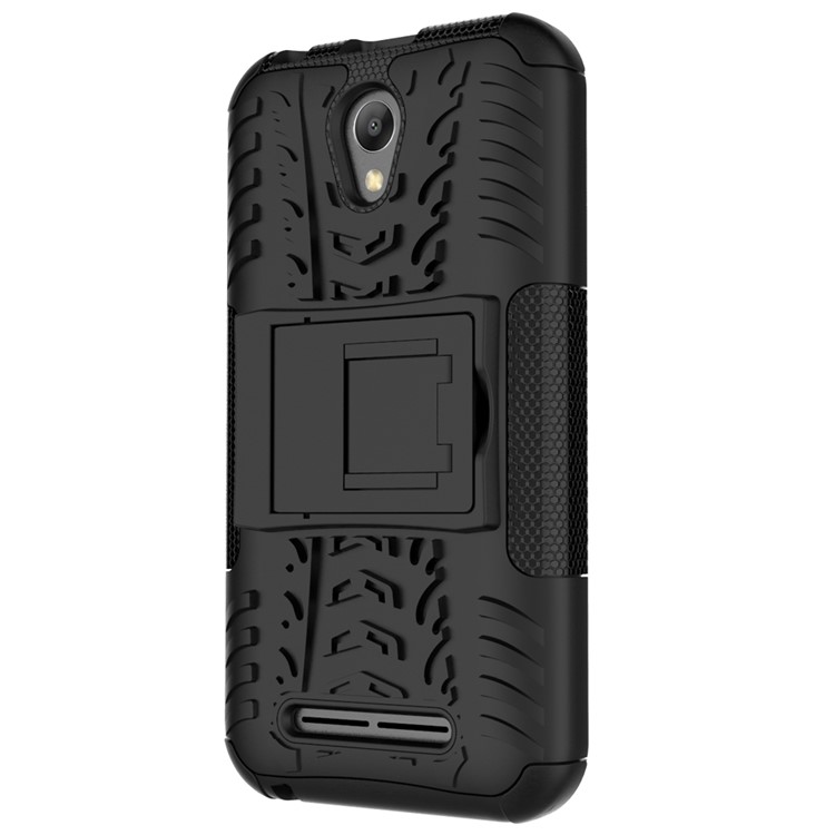 Tyre Pattern Kickstand PC + TPU Hybrid Case Accessory for ZTE Blade L110 - Black-4