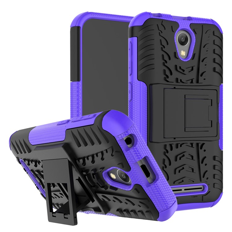 For ZTE Blade L110 2-in-1 Tyre Pattern Kickstand PC + TPU Mobile Cover - Purple-1