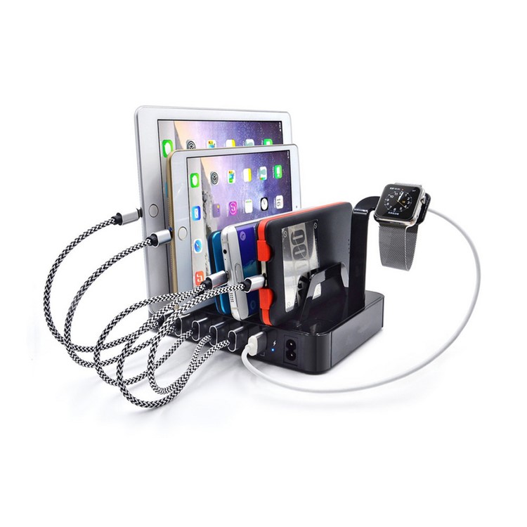 6-Port USB Desktop Charging Station Apple Watch Charger Dock Mount - Black / EU Plug-1