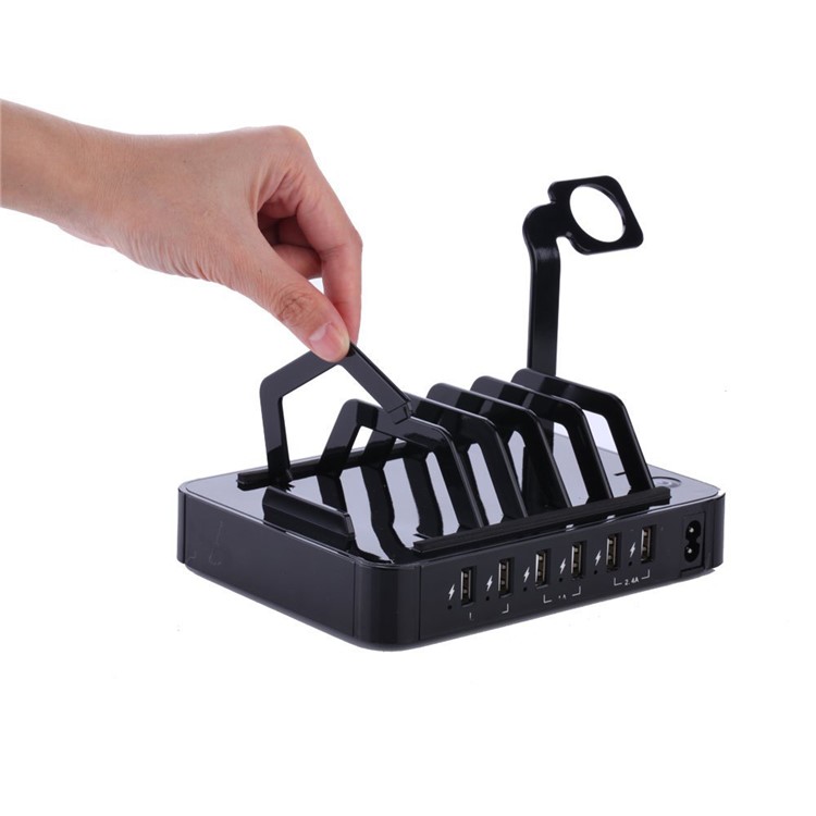 6-Port USB Desktop Charging Station Apple Watch Charger Dock Mount - Black / EU Plug-11