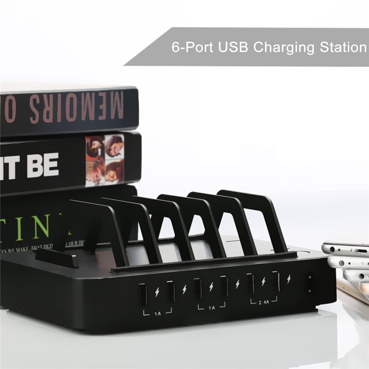 6-Port USB Desktop Charging Station Apple Watch Charger Dock Mount - Black / EU Plug-13