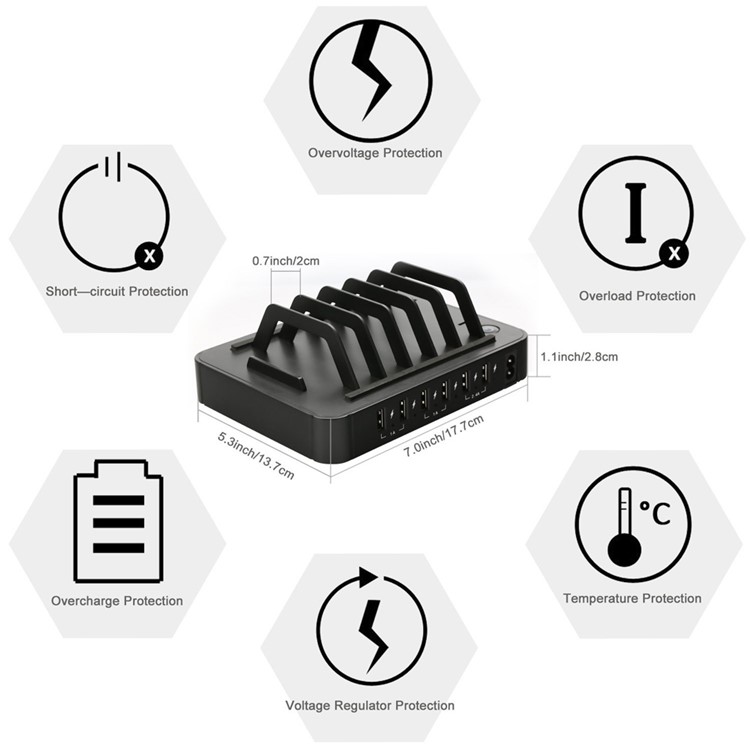 6-Port USB Desktop Charging Station Apple Watch Charger Dock Mount - Black / EU Plug-14