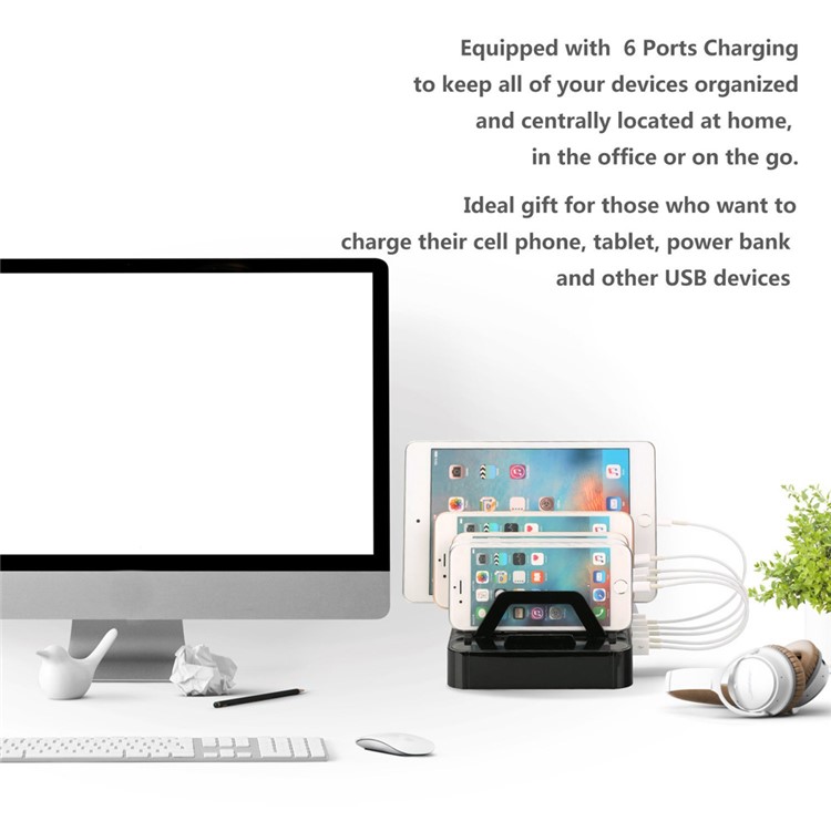 6-Port USB Desktop Charging Station Apple Watch Charger Dock Mount - Black / EU Plug-18