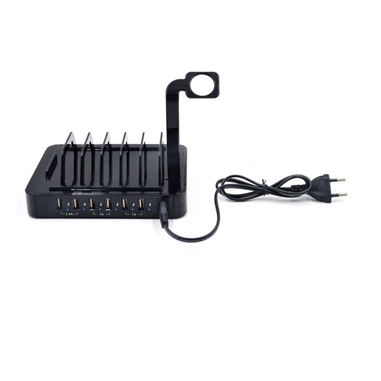 6-Port USB Desktop Charging Station Apple Watch Charger Dock Mount - Black / EU Plug-19