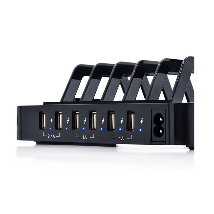 6-Port USB Desktop Charging Station Apple Watch Charger Dock Mount - Black / EU Plug-4