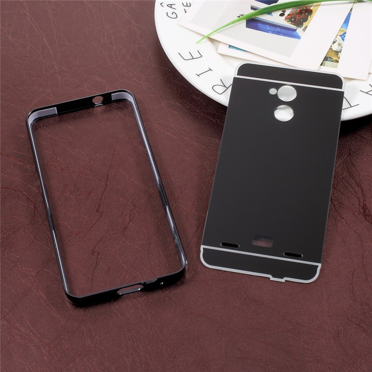 Slide-on Plating Metal Bumper Mirror-like PC Phone Case for ZTE Blade V7 Lite - Black-4