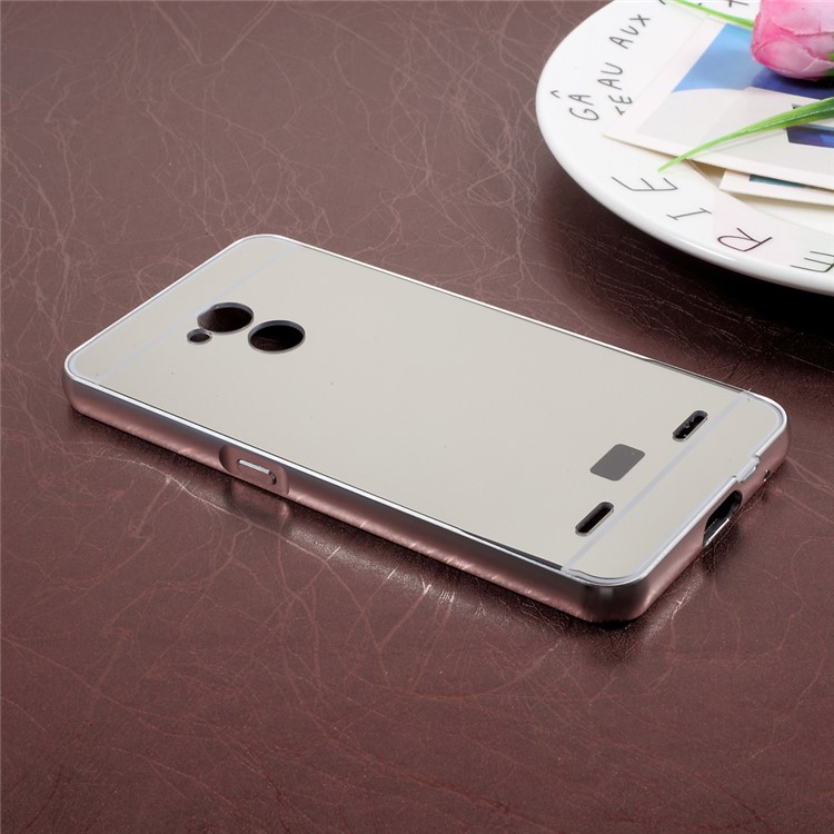 Sliding Plated Metal Bumper Mirror-like PC Back Cover for ZTE Blade V7 Lite - Silver-3