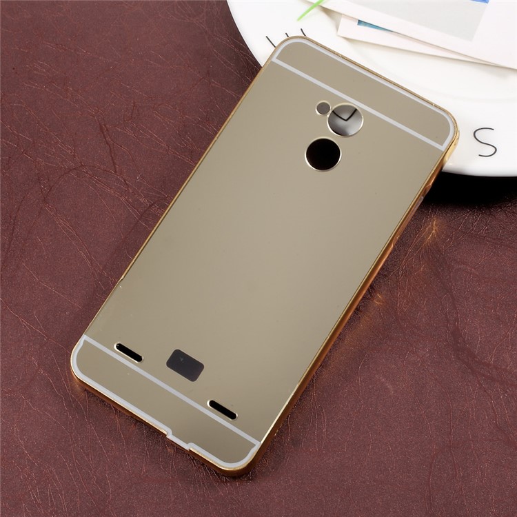 Sliding Plated Metal Bumper Mirror-like PC Shell for ZTE Blade V7 Lite - Gold-1