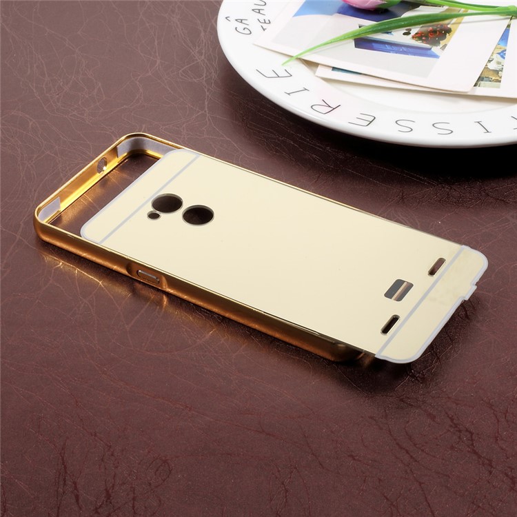 Sliding Plated Metal Bumper Mirror-like PC Shell for ZTE Blade V7 Lite - Gold-3