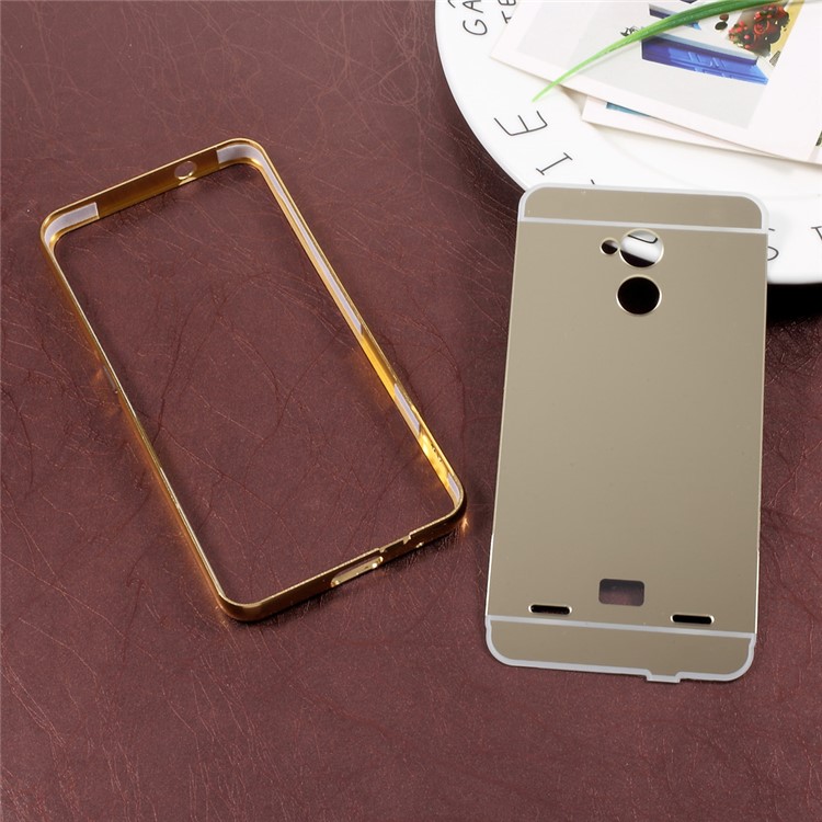 Sliding Plated Metal Bumper Mirror-like PC Shell for ZTE Blade V7 Lite - Gold-4