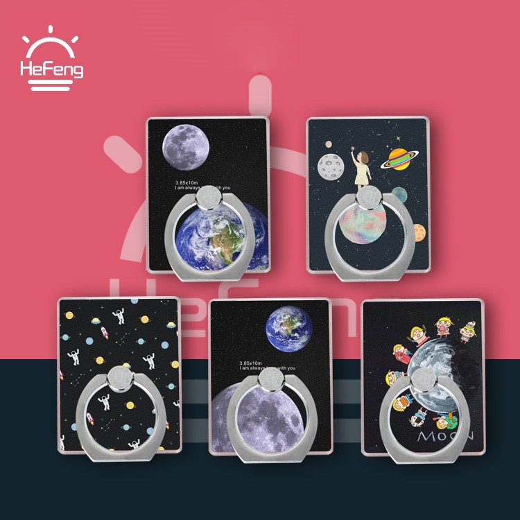 Patterned Ring Phone Holder Desktop Stand for Samsung S8, Huawei P10 etc. - Astronauts and Planets-4