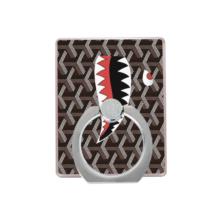Ring Finger Grip Holder Desktop Mount Stand for iPhone Samsung Huawei - Shark Pattern / Brown-1