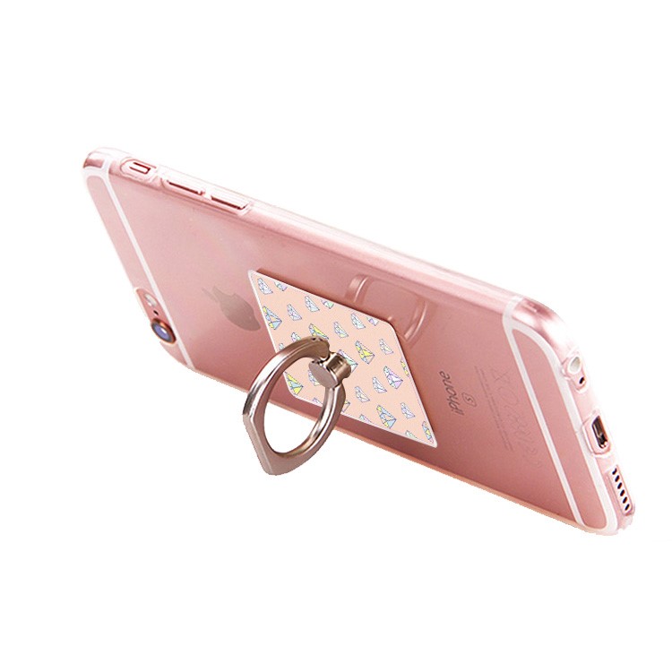 Universal Cell Phone Finger Ring Kickstand for iPhone Samsung - Pink Background / Diamond Pattern-2