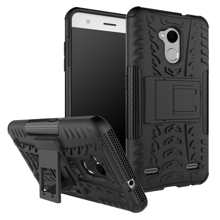 2-in-1 Tyre Pattern Kickstand Detachable PC + TPU Protector Cover Case for ZTE Blade V6 Plus - Black-1