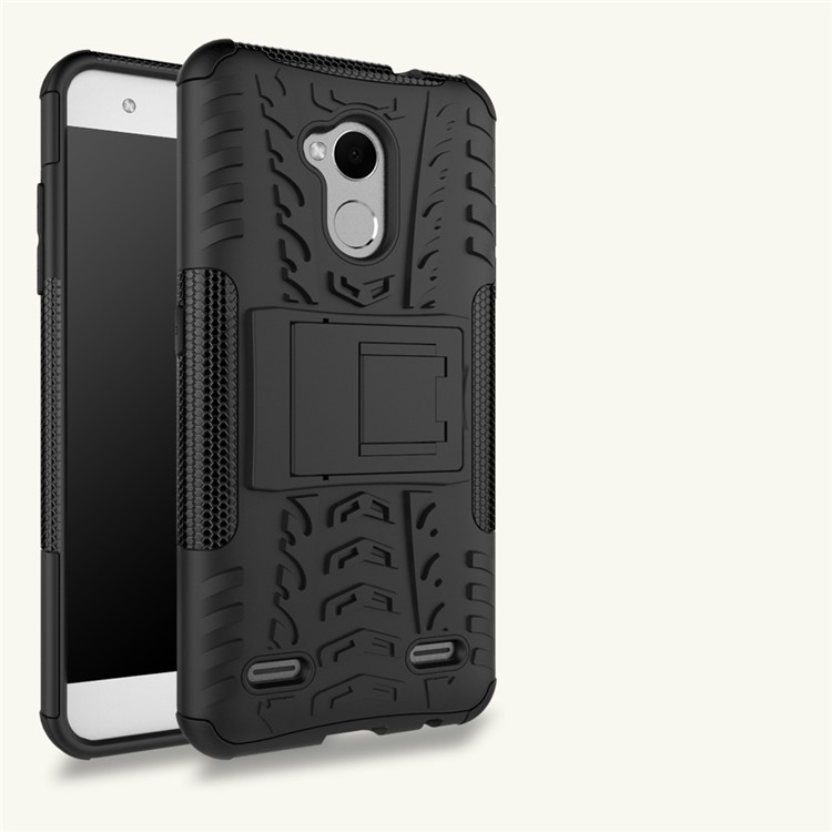 2-in-1 Tyre Pattern Kickstand Detachable PC + TPU Protector Cover Case for ZTE Blade V6 Plus - Black-11