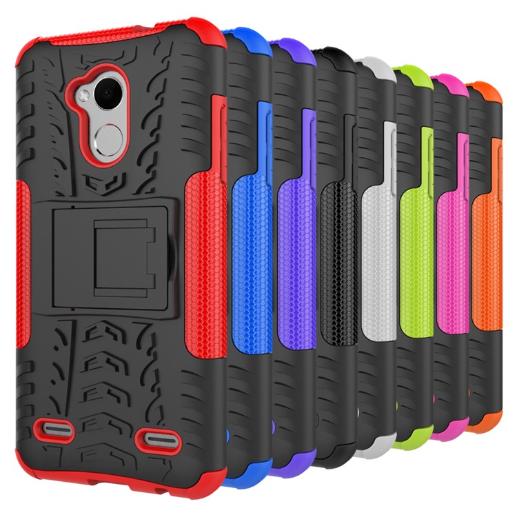 2-in-1 Tyre Pattern Kickstand Detachable PC + TPU Protector Cover Case for ZTE Blade V6 Plus - Black-14