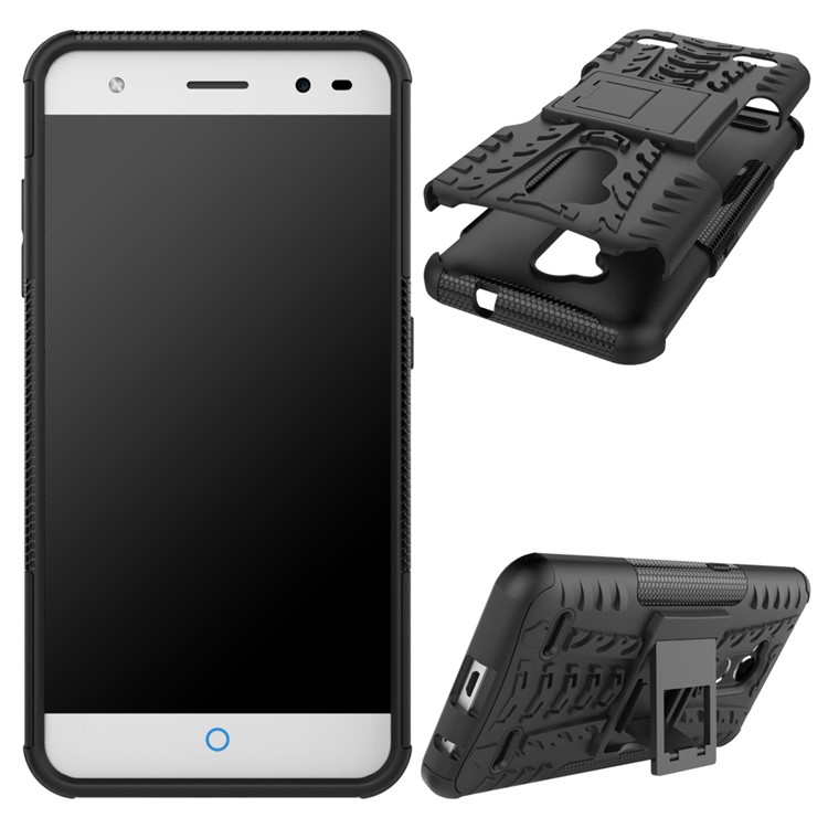 2-in-1 Tyre Pattern Kickstand Detachable PC + TPU Protector Cover Case for ZTE Blade V6 Plus - Black-2