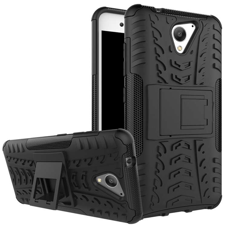 2-in-1 Tyre Pattern Kickstand PC + TPU Hybrid Phone Case for ZTE Blade A510 - Black-1
