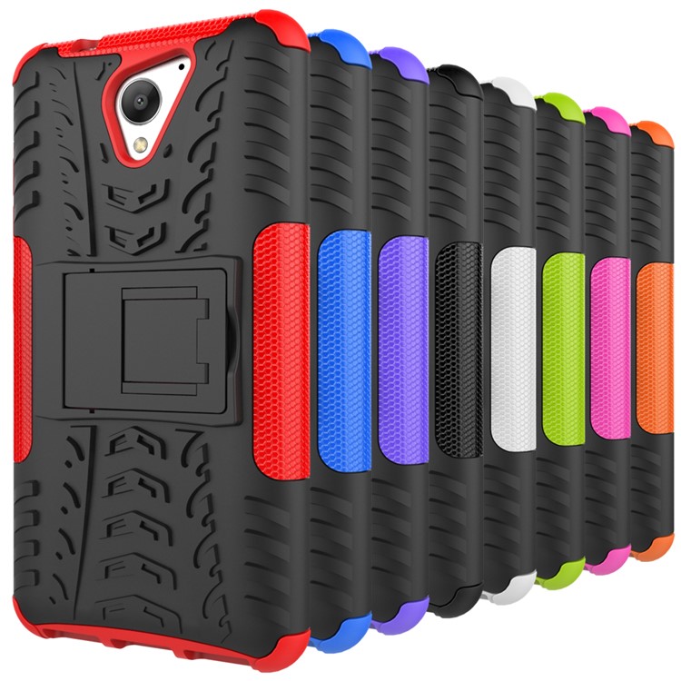 2-in-1 Tyre Pattern Kickstand PC + TPU Hybrid Phone Case for ZTE Blade A510 - Black-12