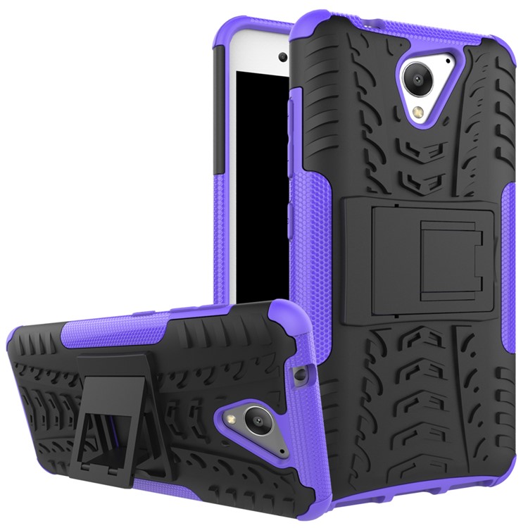 2-in-1 Tyre Pattern Kickstand PC + TPU Hybrid Cellphone Case for ZTE Blade A510 - Purple-1