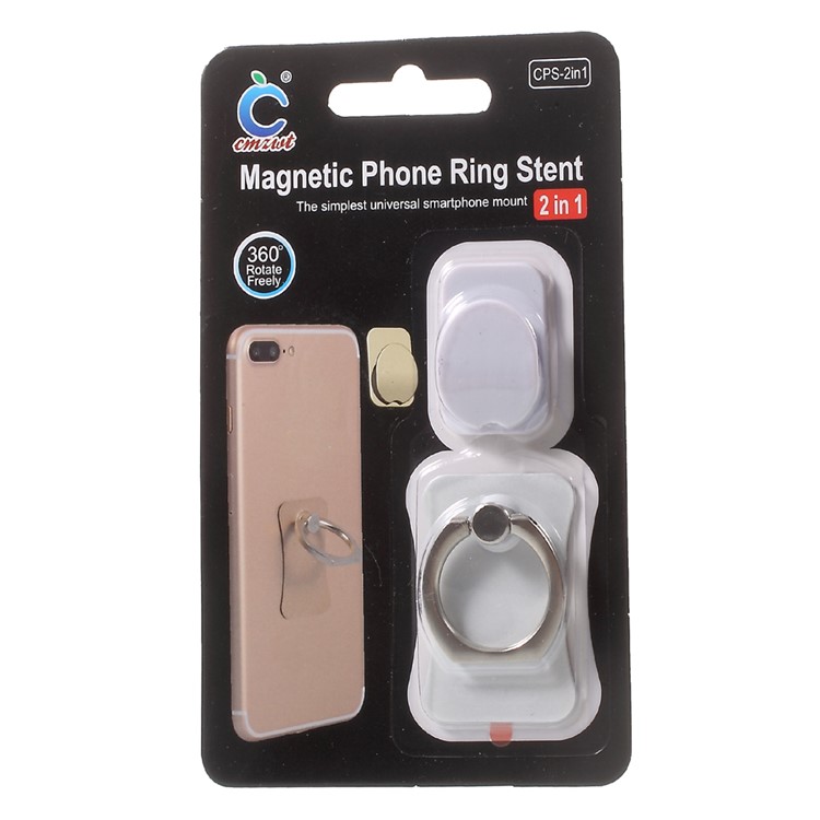 CMZWT Rotary Metal Ring Hook Universal Phone Holder Smartphone Mount - White-7
