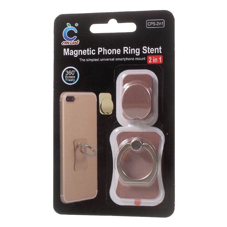 CMZWT 2-in-1 Design Rotary Metal Ring Kickstand Finger Grip Holder + Hanging Hook Car Phone Mount - Rose Gold Color-7