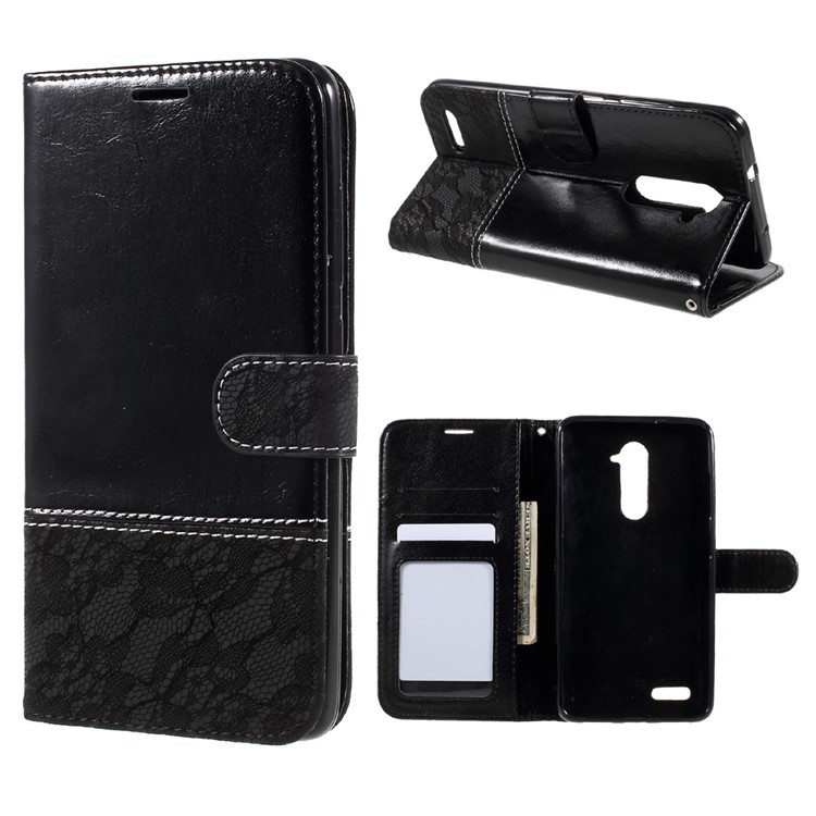 Contrast Color PU Leather Wallet Stand Mobile Casing for ZTE ZMAX Pro Z981 - Black-1