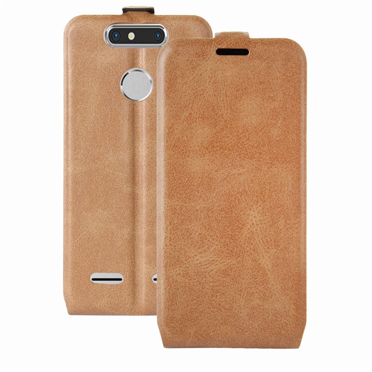 Crazy Horse Vertical Leather Card Holder Cell Phone Cover for ZTE Blade V8 Mini - Brown-1