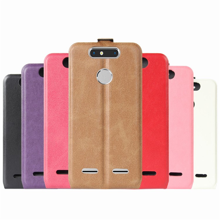 Crazy Horse Vertical Leather Card Holder Cell Phone Cover for ZTE Blade V8 Mini - Brown-7
