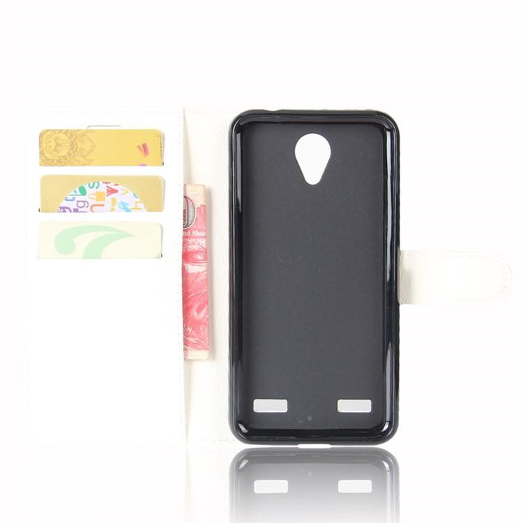 Litchi Skin Leather Stand Case with Card Slots for ZTE Blade A520 - White-3