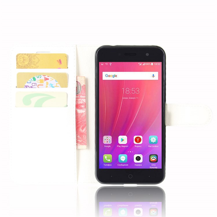 Litchi Skin Leather Stand Case with Card Slots for ZTE Blade A520 - White-4