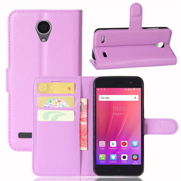 Litchi Skin Magnetic Leather Stand Cover for ZTE Blade A520 - Purple-1