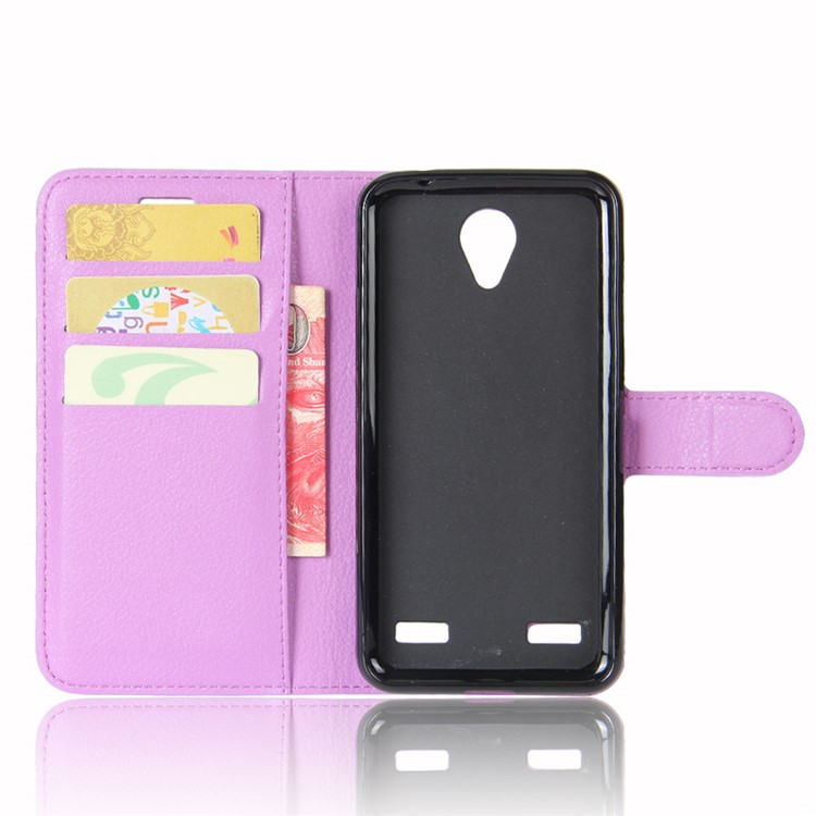 Litchi Skin Magnetic Leather Stand Cover for ZTE Blade A520 - Purple-3